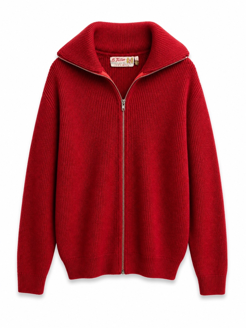 Vintage B Teller Austria 100% Pure New Wool Zip Sweater Burgundy Rib Knit XL - Picture 1 of 9